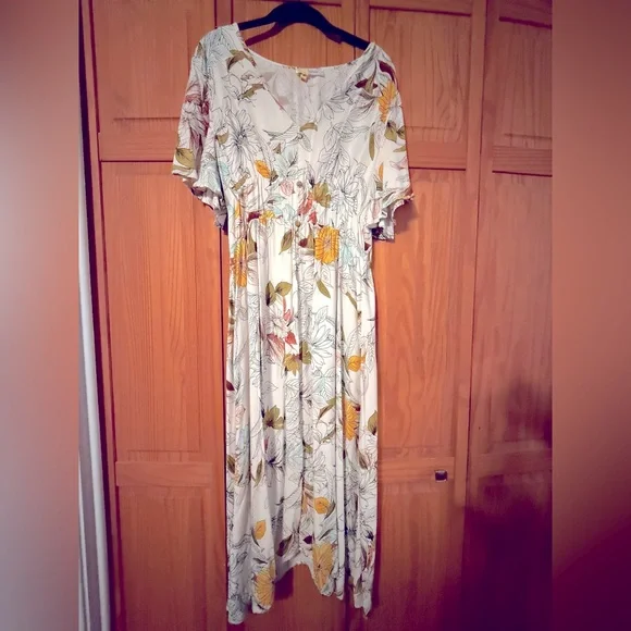 white christmas dresses Kathlene Flutter Sleeves Maxi Dress Cream